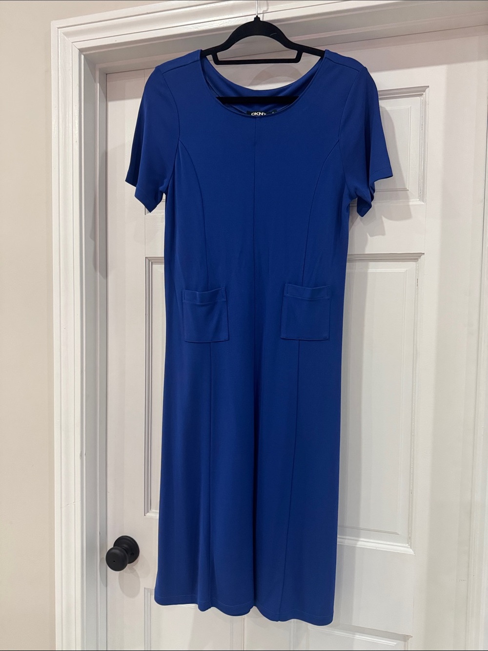 DKNY Royal Blue Short-Sleeve Pocket Midi Dress